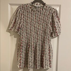 Sweet Rain White and Red Floral Smocked Blouse